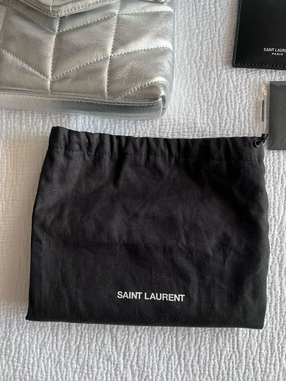 GORGEOUS Saint Laurent Silver Metallic Leather LouLou Puffer Pouch Clutch $1090